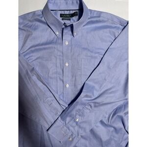 Lauren Ralph Lauren Mens Blue Classic Fit Stretch Non Iron Shirt 17 1/2